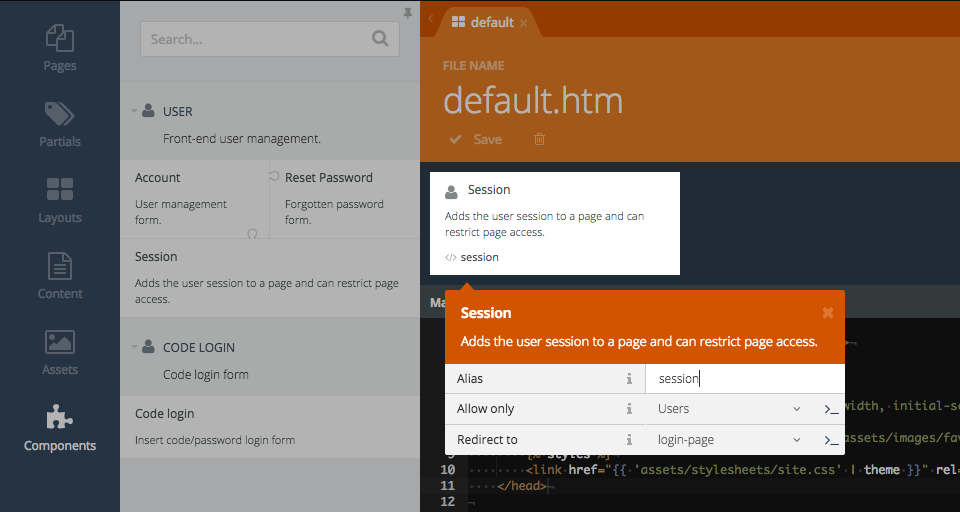 Place session component