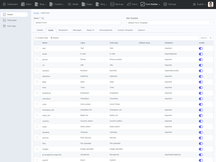 OctoberCMS Form Builder